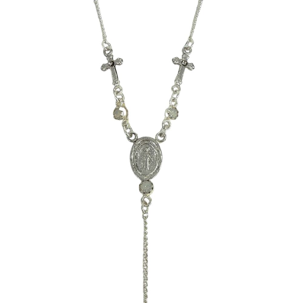 VIRGINS SAINTS & ANGELS VSA Maddie Rosary Necklace in Silver & White Opal - Picture 7 of 10